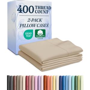 CGK Unlimited Queen Size 100% Cotton Pillowcase Set - Cooling, Breathable & Soft - 400 Thread Count - 2 Pack (04 - Cream)