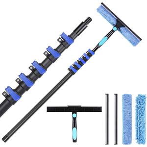 DOBEN 24-Foot Carbon Fiber Window Cleaner Tool with Telescopic Extension Pole, Rotating Scrubber & Squeegee - Durable Lightweight Design for Indoor/ Outdoor Glass Cleaning