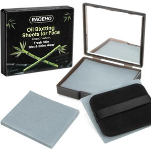 200 Oil Blotting Sheets for Face - Bamboo Charcoal Oil Absorbing Blotting Paper with Mirror & Puff Disposable Oily Control Removing Face Wipes Pads Oil Skin Women Men Beauty Makeup Essentials