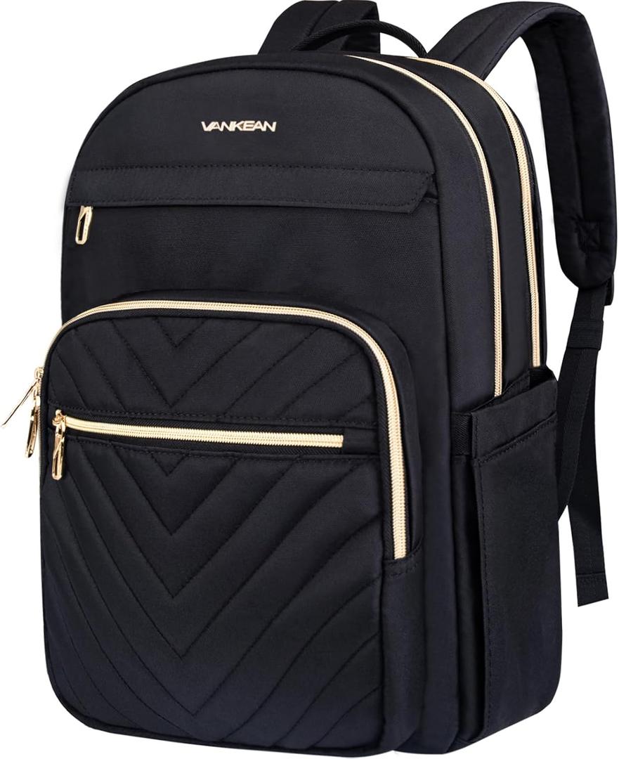 VANKEAN Laptop Backpack for Women, Laptop Computer Bag Travel Backpack Purse,Waterproof Work Business Backpack College Teacher Bags, Black
