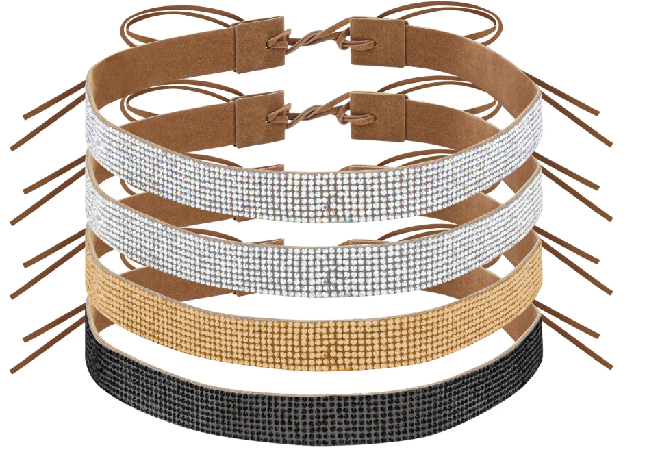 4 Pack Bling Rhinestone Cowboy Hat Bands, Adjustable Cowgirl Hat Belt, Cowboy Hatband Hat Jewelry for Women Men