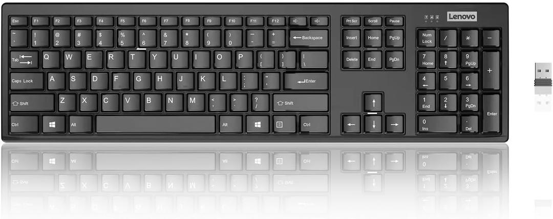 Lenovo 100 Wireless Compact Keyboard  Cordless Keyboard for PC & Laptop with Windows  Silent Keys  Full-Size Layout with Numeric Keypad  Plug & Play USB Receiver  Portable, Black