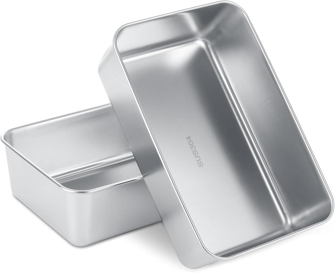 AKOLAFE 2 Pack Stainless Steel Loaf Pan 8.5 x 5.5 Inch Banana Bread Pan for Homemade Bread Loaf Pans for Baking Bread Tin Sourdough Bread Baking Pan Metal Sandwich Loaf Bread Pans for Meatloaf, Cake (Regular)