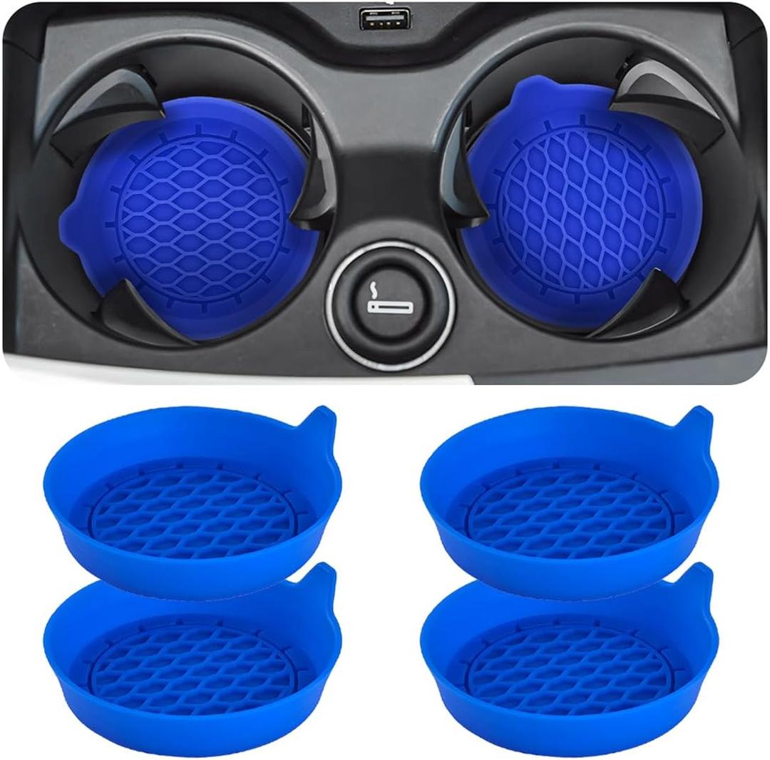 4PCS Car Cup Holder Coasters, Silicone Non-Slip Vehicle Cup Recessed Mats, Sift-Proof Automotive Interior Drink Insert Decor Accessories, Universal for SUV, Sedan, Truck (Blue)