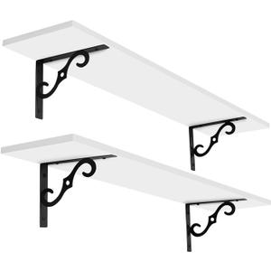 DINZI LVJ Long Wall Shelves, 31.5 Inch Large Floating Shelves Set of 2, Wide Display Shelf Wall Mounted with Brackets, Easy Hanging for Living Room, Toilet, Office, Bedroom, White