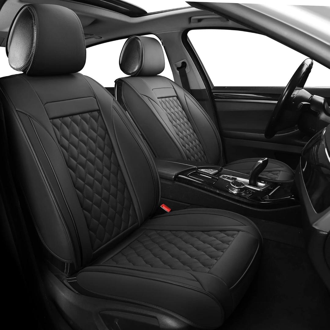 Leather Car Seat Covers Full Set,Universal Fit for Most Cars,SUV,Sedans and Pick-up Trucks,Automotive Vehicle Faux Leather Cushion Covers for 5 Passenger Cars(Full Set, Black)