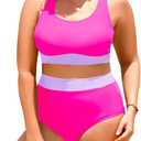 Aqua Eve Plus Size Two Piece High Waisted Bikini Swimsuits Scoop Neck Bikini Set Sporty Bathing Suits , Hot Pink, 18W