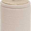 B FSOBEIIALEO Ottoman with Stroage, Round Sherpa Storage Ottoman Stool, Boucle Foot Rest 14.6"x14.6"x17.7"Beige