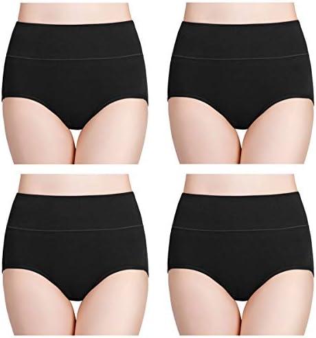 wirarpa Women's Cotton Underwear High Waisted Ladies Panties Full Coverage Briefs 4 Pack (Regular & Plus, Size L
