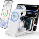 Wireless Charger for Samsung: 5 in 1 Samsung Wireless Charging Station for Galaxy S26Ultra/S25/S24, Charger Dock Stand for Galaxy Watch8/7/6/5, Android Charging Station for All USB-C Buds, White