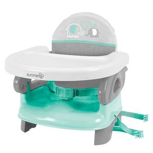 Ingenuity by Summer Unisex Deluxe Comfort Folding Booster Seat with Feeding Tray, Chair Straps Secure Booster, and Removable Seat Pad, Grey (Teal)