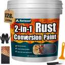 2-in-1 Rust Converter Paint for Metal, 128 Oz Black Rust Inhibitor & Rust Reformer, Rust Conversion Paint, Anti Rust Paint for Metal,Quick-drying, Industrial Grade for Car, Trailer, Steel, Equipment 