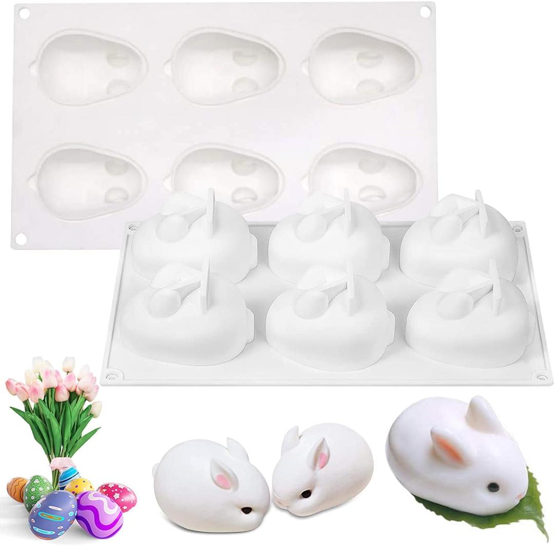 3D Easter Bunny Chocolate Silicone Mold, 6 Cavity Silicone Rabbit Mold, Silicone Chocolate Baking Mould for Easter Pastry Truffle Pudding Jelly Dessert Decoration1 Pack