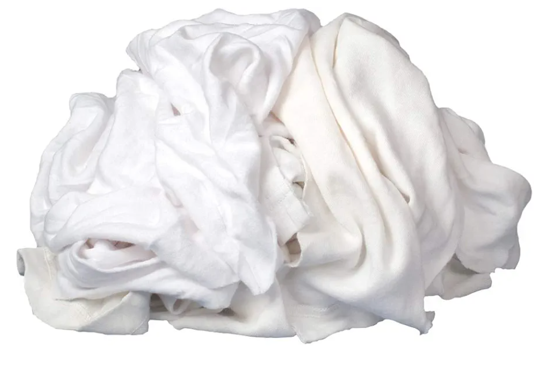Buffalo Industries (10525) Absorbent White Recycled T-Shirt Cloth Rags - 50 lb. box - For All-purpose Wiping, Cleaning, and Polishing - Made from 100% Recycled Materials,stained
