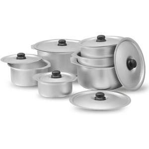 Sonex Aluminium Metal Finish Glory Cooking Pot Set with Lids 6pc Set - 2.5, 3.5, 5, 6.5, 9, 11 liters