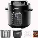 CARORI 6Qt Pressure Cooker, 9-in-1, 12 Presets IMD Touchscreen, Safe Vent, Multi-Mode: Slow Cook, Rice Cook, Steam,Dual Inner Pots (Stainless Steel & Non-Stick),1000W,Black