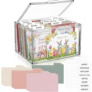 Tenceur Acrylic Greeting Card Organizer & Storage Box with 20 Colorful Removable Adjustable Dividers and 80 Labels for Holiday Birthday Cards Photos, Crafts, Scrapbooking, Paper, Envelopes