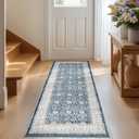 jinchan Runner Rug 2x7 - Machine Washable Dark Blue Vintage Floral Distressed Design Soft Non-Slip Low-Pile Ultra-Thin Runner Rug for Kitchen Hallway Laundry Room Entryway Farmhouse (2x7',Dark Blue)