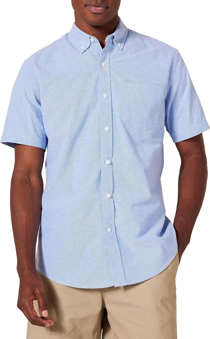 Amazon Essentials Oxford Shirts for Men - Regular-Fit, Short-Sleeve (Large, Blue)