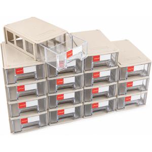 16pc Stackable Plastic Storage Drawers Mini Desk Organizer Gray | Versatile mini desktop storage box 5.5x3.4x1.6", perfect for garage, home, school and office craft organization.