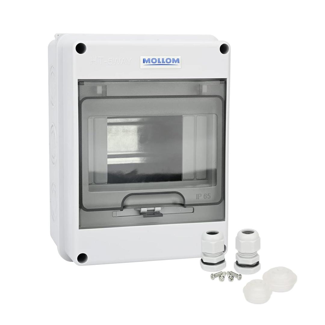 MOLLOM 5 Way Circuit Breaker MCB Distribution Protection Box with DIN Rail, IP65 Waterproof, for Indoor and Outdoor (5Way | 160x120x92 MM, HT)