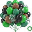60pcs Green and Brown Balloons 12inch with Brown Black Dark Green Confetti Balloons for Video Game Theme Baby Shower Birthday Party Decorations