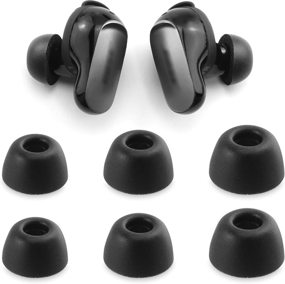 Replacement Foam Ear Tips for Bose QuietComfort Ultra Bluetooth Earbuds, Ultimate Comfort, 3 Pairs (Black, Assorted S/M/L)