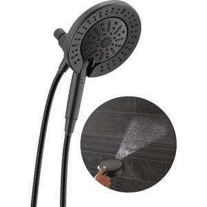 Delta Faucet 6-Setting In2ition 2-in-1 Dual Shower Head with ProClean Spray, Matte Black Round Shower Head with Hose, Hand Held Shower Head, Matte Black 75655BL