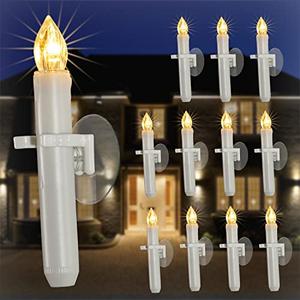 12 Pcs Christmas Window Candles with 6 Hour Timer with Suction Cups, Double Brightness Flameless Taper Candle Battery Operated, LED Candle Sticks for Window Christmas Holiday Decoration