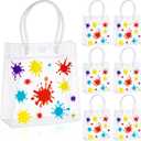 Kolldenn 24 Pcs Art Paint Party Favor Bags Plastic Clear PVC Gift Bags with Handles Colorful Artist Splatter Goodie Candy Bag for Birthday Baby Shower School Classroom Supply 6x6x3inch(Classic)