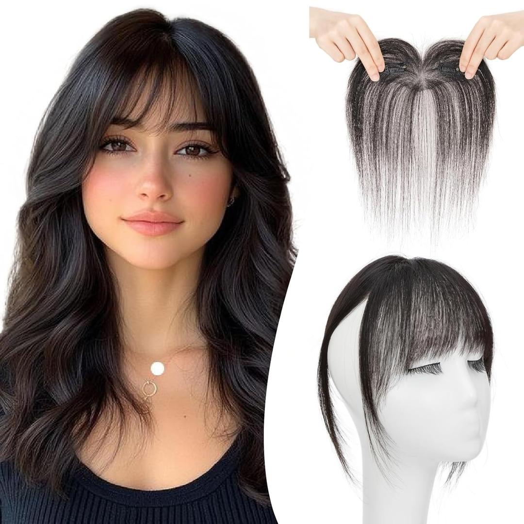 Wispy Bangs Hair Clip Human Hair, Human Hair Clip in Bangs, Wispy HairPieces, No Tangle & Smooth, 11g #1B Natural Black