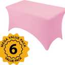6-Pack Premium Pink Spandex Tablecloths for 4ft Rectangle Tables, Stain & Wrinkle-Resistant, Washable Stretch Polyester Fitted Table Cover for Weddings, Banquets, Trade Shows Events
