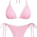ZAFUL Women's Sexy Halter Bikini Sets Bow Decor Tiny Floral Print Bikini Swimsuits Tie Side Triangle Bathing Suits, Small
