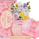 Floral Desk Calendar 2026, Cute Monthly Calendars with Wood Base, Run January 2026 to June 2027, Small Gift for Women,Friends,Wife,Coworker,Thanksgiving Day,Christmas 8.1"  4.7" (Pink)