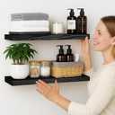BGMG Wood Floating Shelves for Wall 24 inch,Black Floating Shelves,Solid Wood Wall Mount Shelves for Bathroom Living Room Bedroom Kitchen Farmhouse Set of 2-24x 6.7 x1.25 inch