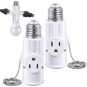 3 Prong E26 Light Socket to Plug Adapter, White Heat Resistant Light Socket 2/3 Prong Outlet Light Bulb Plug Splitter Converter for Garage Porch CCTV Camera (1 Pack)