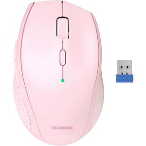 TechRise Wireless Mouse 4800 DPI, 2.4G USB Computer Mouse, 6-Level Adjustable DPI, 30-Month Battery Life, Ergonomic 6-Button Compatible with Android/Windows/Linux, Pink