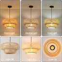 Boho Bamboo Pendant Light 17.8" Beige Rattan Dining Room Lights Fixture Farmhouse Woven Wicker Hanging Light for Living Room Kitchen Island Bedroom Hallway Coffee Restaurant, 17.8IN