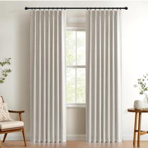 100% Blackout Shield Linen Look Textured Pinch Pleated Curtains Blackout Drapes 108 Inch Long 2 Panels Set, Faux Linen Blackout Curtains for Bedroom & Living Room, 40" W x 108" L, Beige