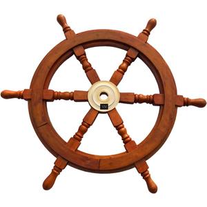 NauticalMart 18" Ships Wheel Wood & Brass Wheel Nautical Pirate's Steering Ship's Wheel Wall Hanging Ornament Decoration for Living Room & Office (18L" x 2W", Brown)