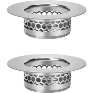 Hair Catcher Shower Drain Bathtub Lavatory Sink Drain Strainer for Laundry, Mop Pool, Utility, Slop, RV Sink, Stainless Steel Drain FilterFit Hole Size from 1.65-2.17" 2Pack (1.5)