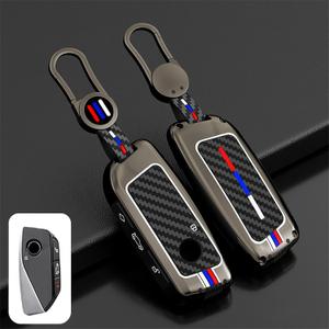 OLLEN Heavy Zinc Alloy Key Fob Cover, Fit for BMW 2023~up New 5/7 Series 740i 760i X1 X2 X3 X5 X6 X7 XM IX IX3 I5 I7 ect, Full Protection Remote Fob Cover with Carbon Fiber Pattern, Gunmetal (1 Pcs)