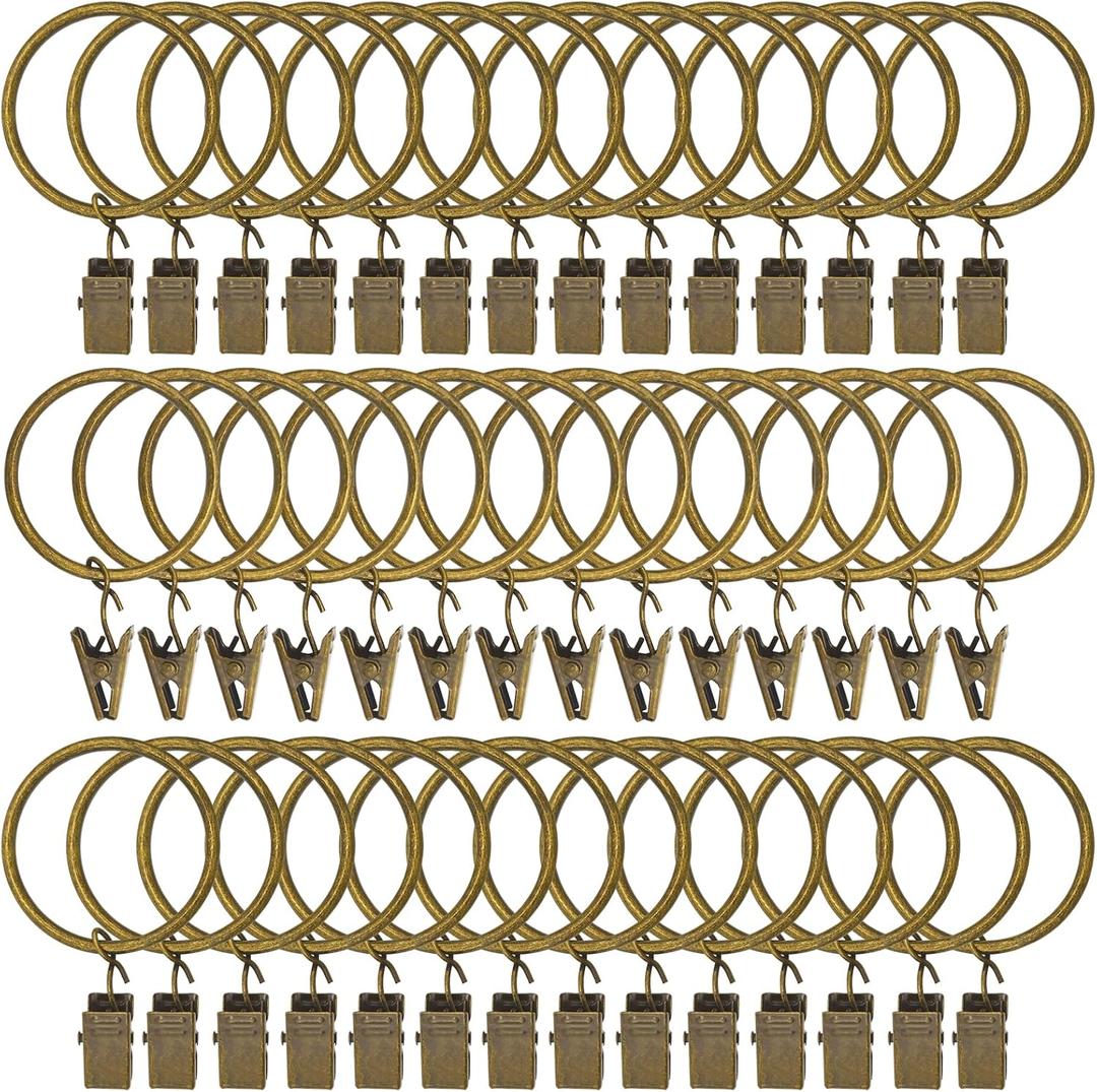 42 Pack Curtain Rings with Clips 1.5" Interior Diameter,Metal Drapery Clips with Rings,Curtain Clips,Strong Vintage Decorative Rustproof Drapery Ring with Hooks for Bathroom,Bedroom (Bronze)
