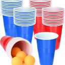 Cup Pong Game Set 24 Pcs 2 Oz Plastic Party Cups with 4 Pcs Ping Pong Balls for Christmas New Year Gift (Blue+Red) 7 Packs