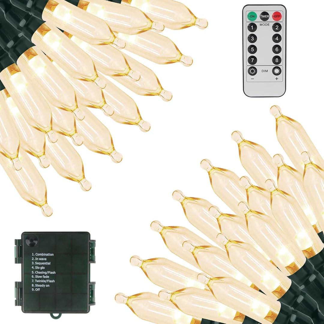 Christmas Lights 66ft 200 LED Battery Operated String Lights with Timer Memory Function or Battery Powered Waterproof Fairy Light for Indoor Outdoor Decoration (Warm White)