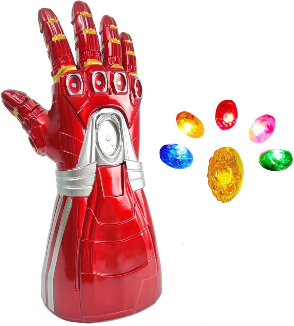 Red Infinity Gauntlet with Removable Gems Infinity Gloves LED Gem Three Lighting Modes Halloween Cosplay Prop
