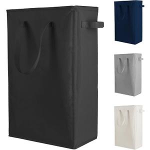 Odonata Slim Laundry Hamper Handles Collapsible Laundry Basket Thin Dirty Clothes Basket Narrow Laundry Bag Foldable Dirty Hamper 45L (Black)