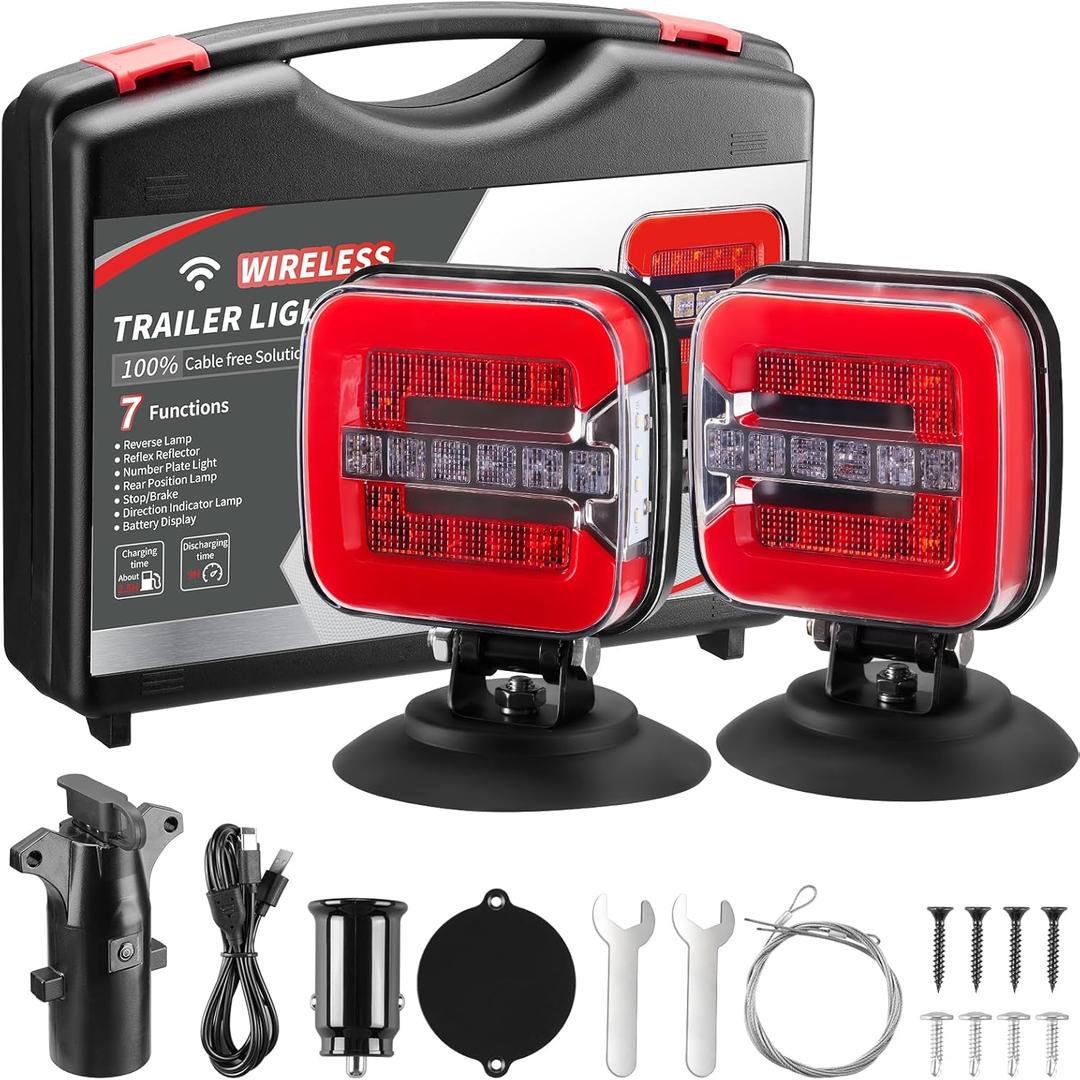 Wireless Trailer Lights Magnetic - Adjustable Magnetic Tow Light with 2 Mounting Options Rechargeable Towing Tail Light Kit Reverse Light for Trucks, Boat, RV, Vehicle, Caravan