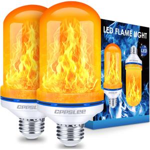 CPPSLEE Upgraded LED Flame Light Bulbs, 4 Modes Flickering Light Bulbs, E26 Base Fire Flame Bulb for Christmas Decorations Outdoor, Halloween Lights Patio Indoor Home Decor (Yellow, 2 Pack)