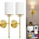 NIORSUN Battery Operated Wall Sconce Set of 2, Gold Wireless Rechargeable Wall Lights with 5200mAh Dimmable Detachable Bulbs and Remote, 9 Colors Sconces Wall Decor for Bedroom Living Room Hallway (20.67 inch)